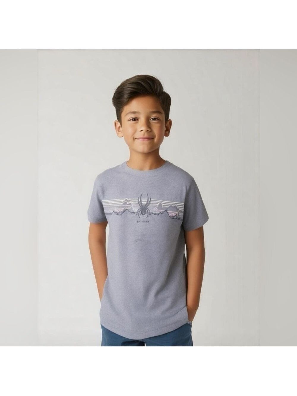Spyder Boys Youth Dark Cloud Heather Blue Short Sleeve Tee- NWT